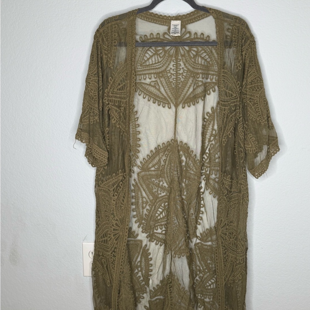 Olive Green Lace Kimono Cardigan